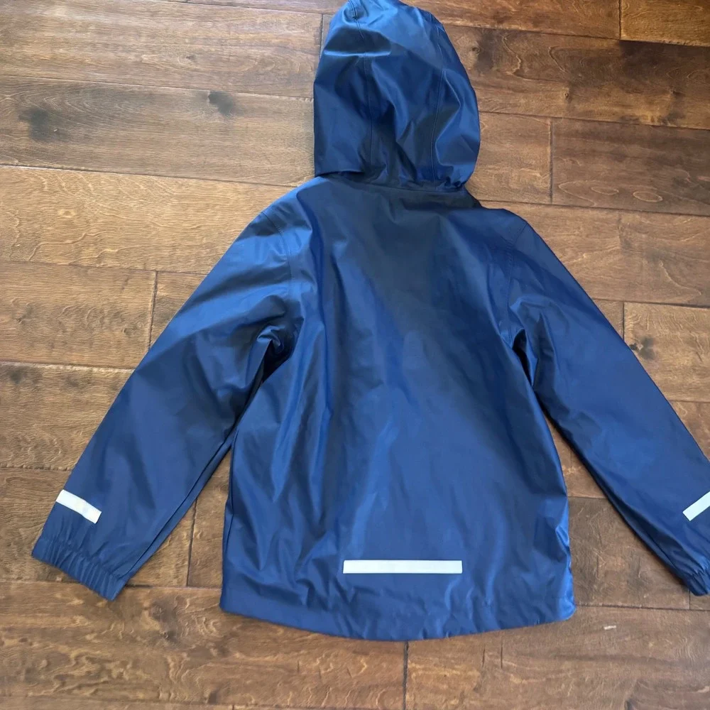 Cat & Jack Boys Navy Blue Hooded Rain Jacket Reflective Size S 6/7 NWT